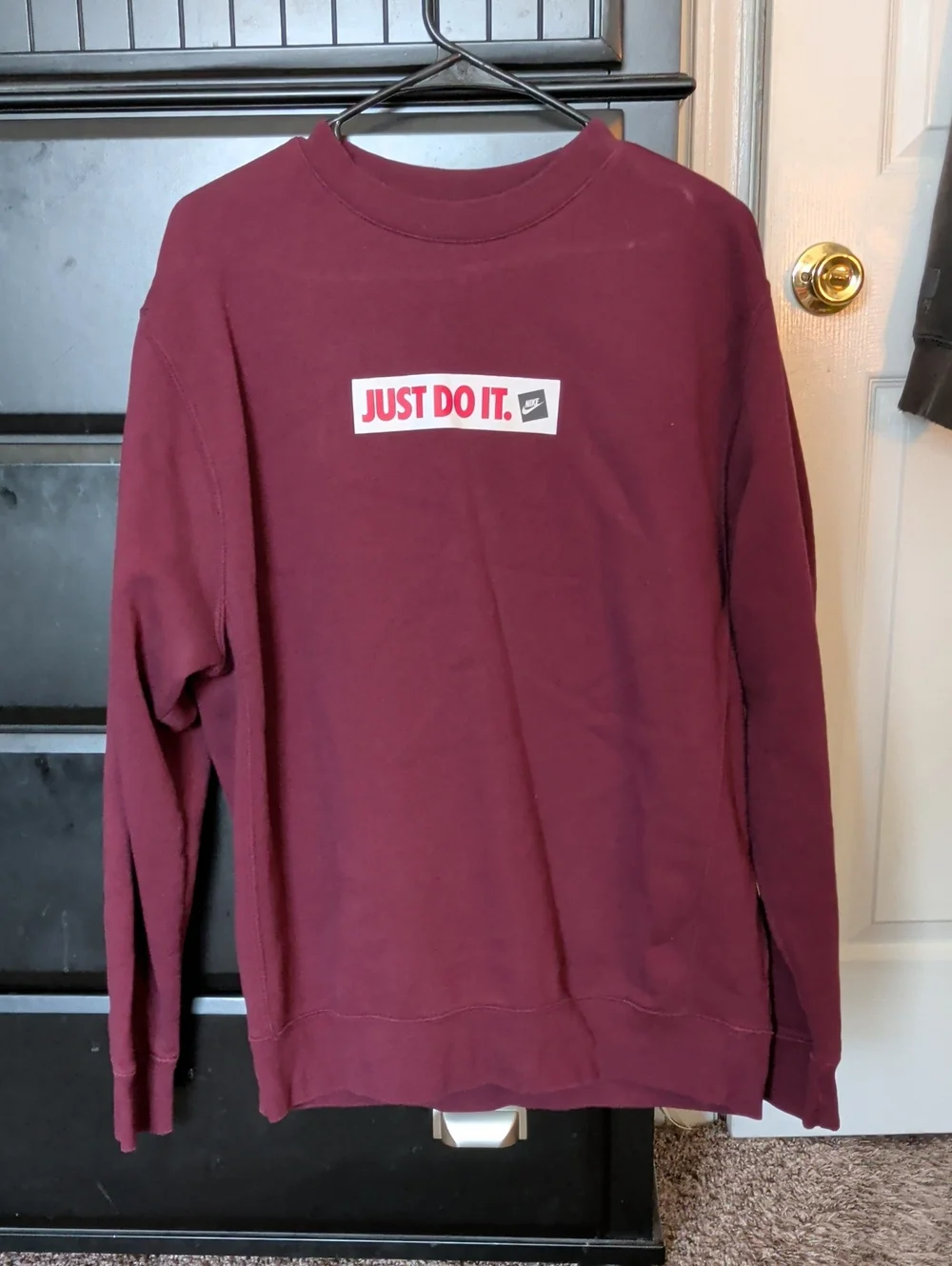 Nike Men’s Maroon Crewneck Sweatshirt with 'JUST DO IT.' Chest Logo